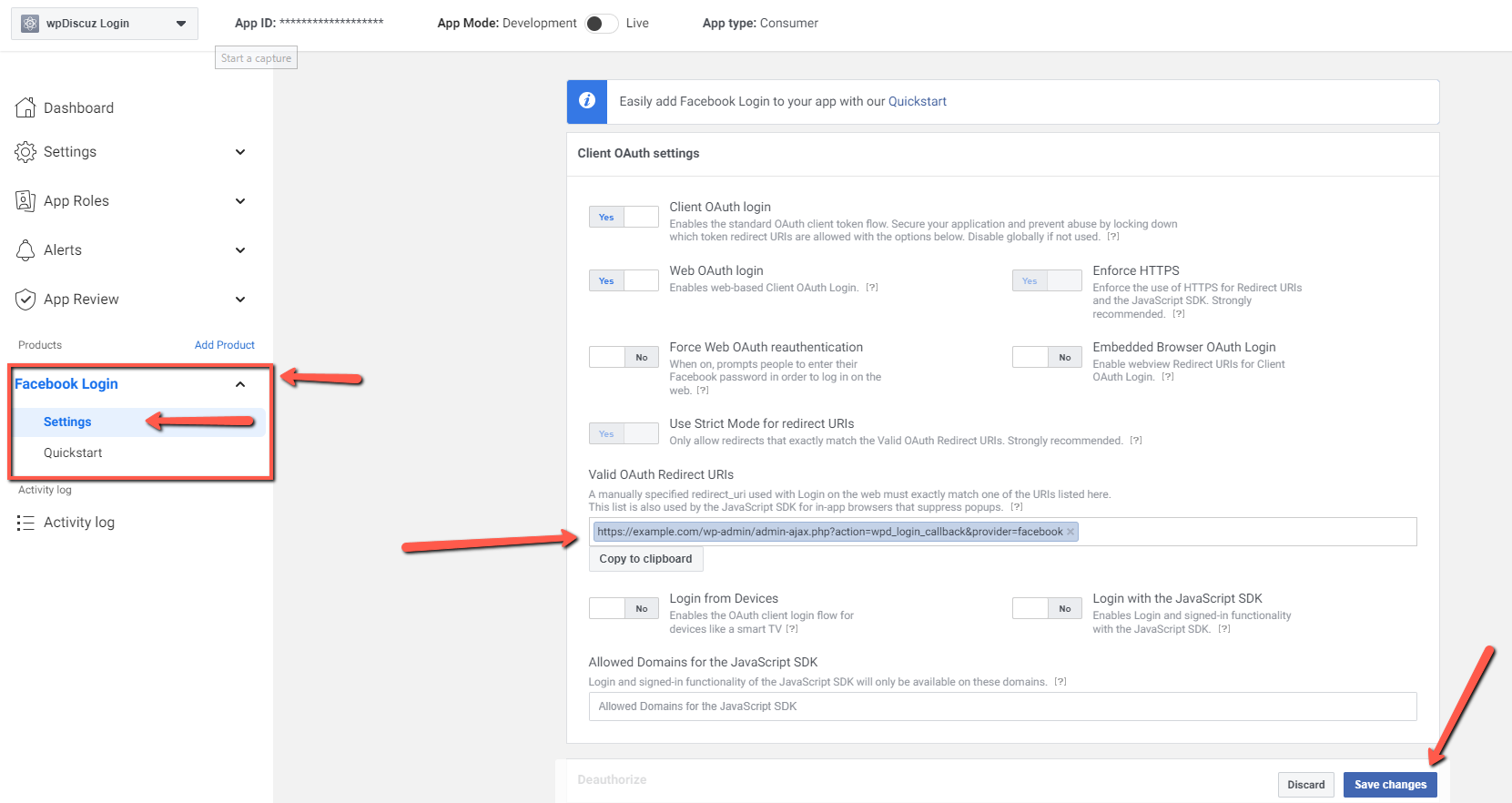 Facebook login form