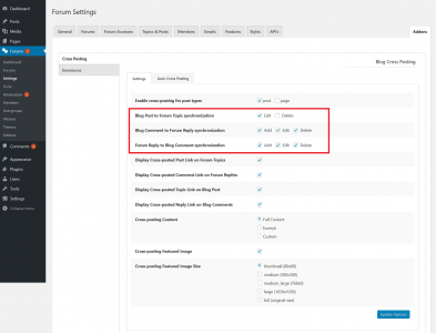 wpForo Blog Cross posting addon settings