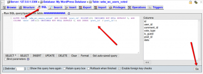 WordPress database error Unknown column 'post id' in wp wc users voted table