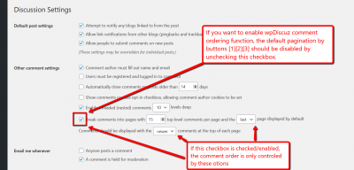 wpDiscuz comment ordering is disabled if the Break comments into pages otpion is checked
