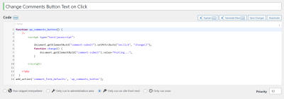 code snippet wp comments button text